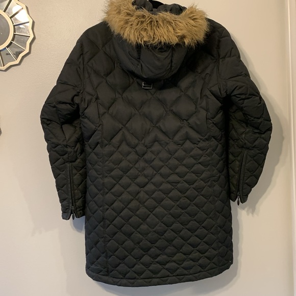 Long Quilted Down Filled Coat with Faux Fur lined hood - Picture 5 of 7